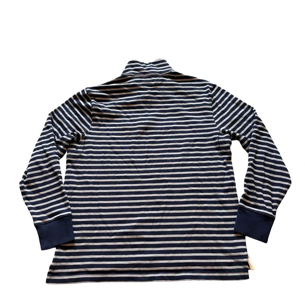 J.Crew Oarsman Mens Quarter Zip Pullover Sweater Rugby Navy Grey Striped‎ Size M